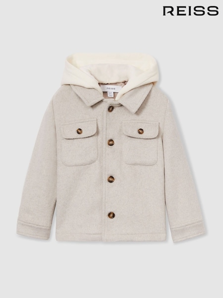 Reiss Stone Liam 13-14 yrs Removable-Hood Brushed-Twill Overshirt (AB3816) | €55
