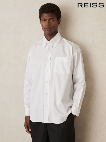 Reiss White Kris Cotton Oversized Long-Sleeve Shirt (AB3817) | AED792