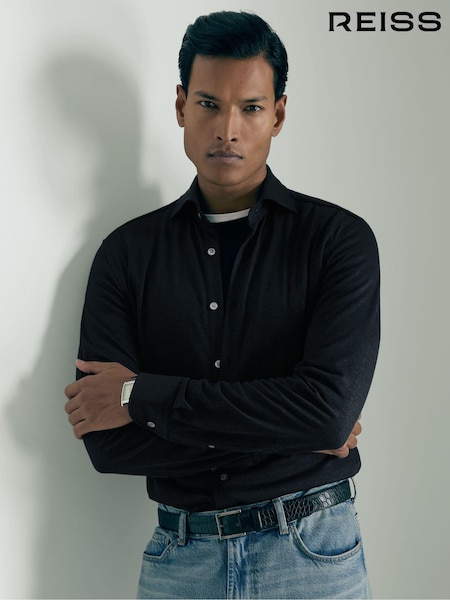 Marinha - Reiss Brescia Atelier Linen Blend Jersey Shirt (AB3818) | R$ 1.660