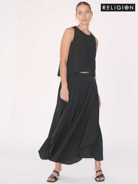 Religion Black Tanzanite Stud Trim CO-ord Skirt and Top (AB3836) | AED358