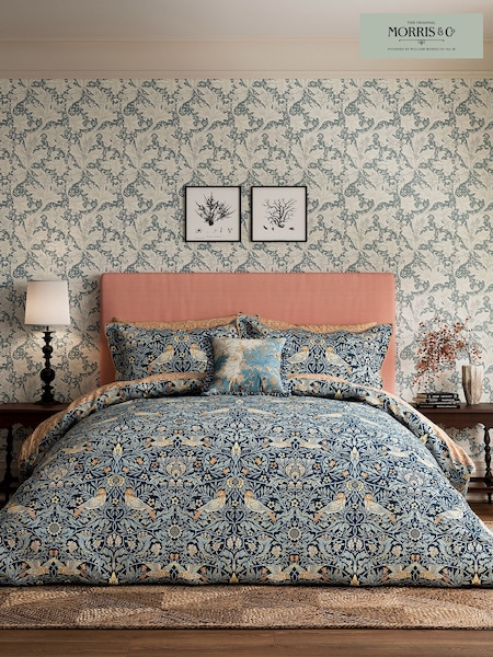Morris & Co Webbs Blue 100% Cotton Bird Duvet Cover and Pillowcase Set (AB3839) | €129 - €218
