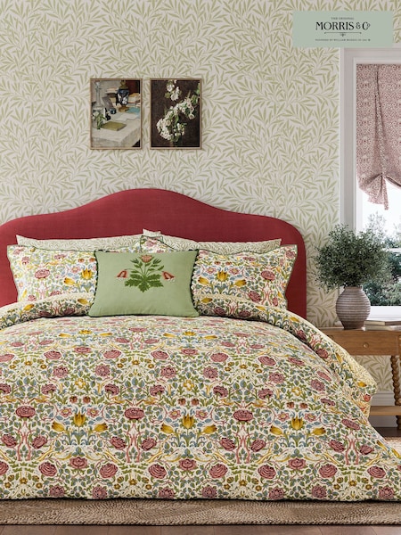 Morris & Co Green Rose 100% Cotton Rose Duvet Cover and Pillowcase Set (AB3847) | AED553 - AED932