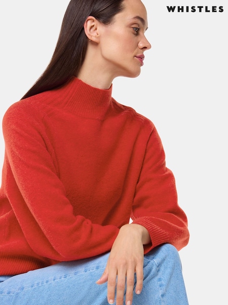 Whistles Red Wool Funnel Neck Knit Jumper (AB3856) | 568 LEI