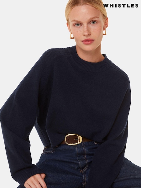 Whistles Blue Wool Crop Relaxed Knit Jumper (AB3870) | €77