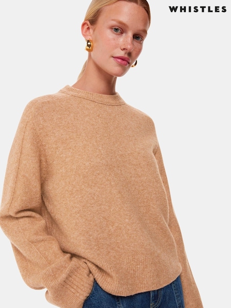 Whistles Brown Alana Wool Mix Crew Neck Jumper (AB3872) | AED288