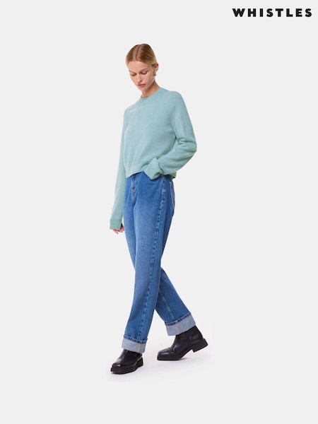 Whistles Blue Cashmere Crop Crew Jumper (AB3893) | €267