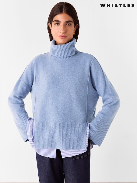 Whistles Blue Wool Mix Roll Neck Knit Jumper (AB3896) | $80
