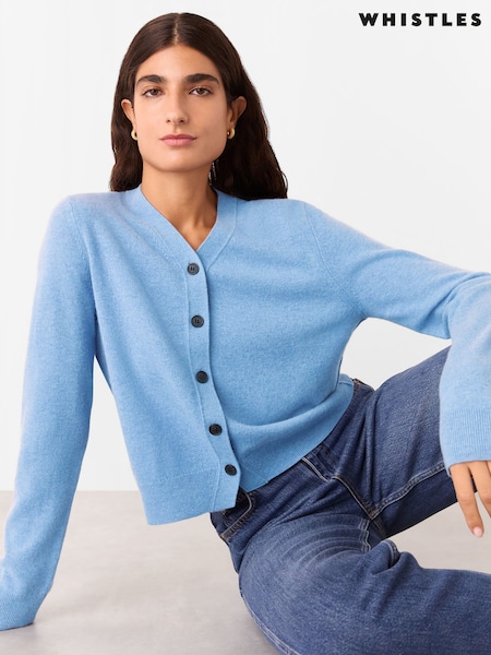 Whistles Blue Button Front V-Neck Cardigan (AB3900) | € 91