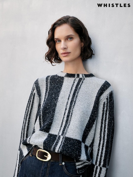 Whistles Block Stripe Wool Knit Black Jumper (AB3909) | 724 LEI