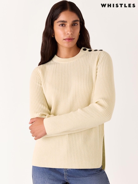 Whistles Whistles Button Detail Longline Knit Natural Jumper (AB3911) | 568 LEI