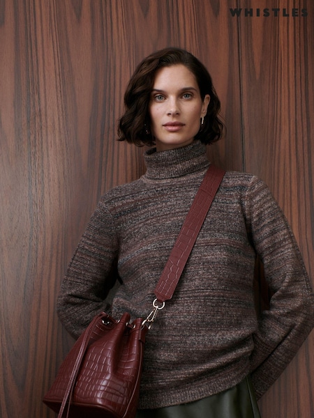 Whistles Brown Wool Roll Neck Knit Jumper (AB3914) | ₪749