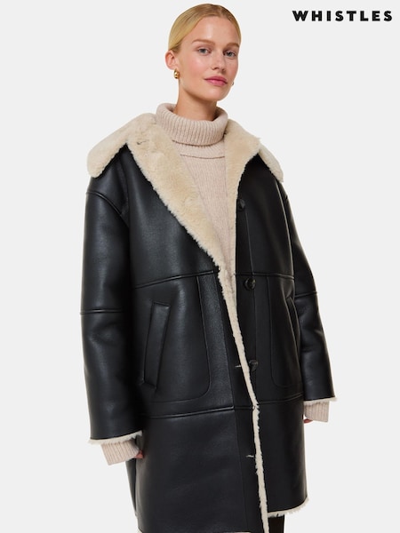 Whistles Luella Faux Fur Black Coat (AB3950) | ₪1,303