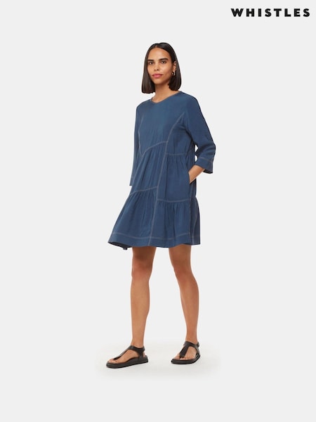 Whistles Blue Phoebe Seam Trapeze Dress (AB3952) | 581 LEI