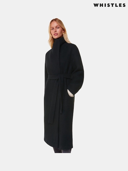 Whistles Black Whistles Morgan Funnel Neck Black Coat (AB3959) | ₪1,655