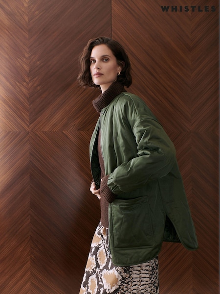 Whistles Green Esther Quilted Coat (AB3967) | AED492