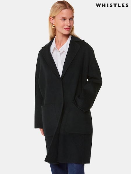 Whistles Cassie Double Face Pocket Black Coat (AB3971) | €381