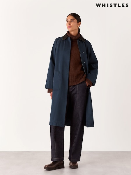 Whistles Blue Gabriella Waxed Overcoat (AB3978) | €339