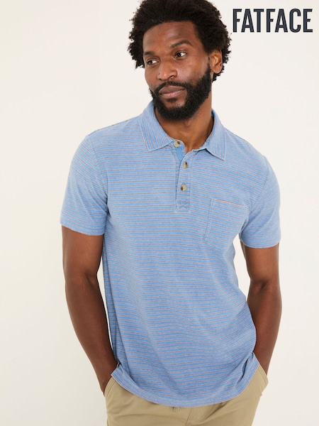 Indigo Blue 100% Cotton Perranporth Stripe Polo Shirt (AB4071) | €46