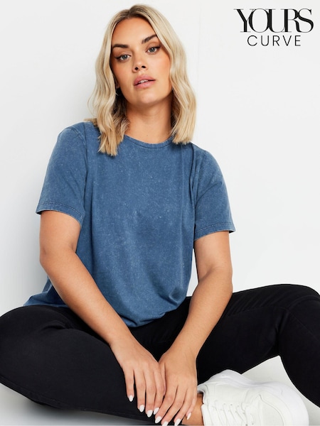 Yours Curve Blue Set In Sleeve 100% Cotton T-Shirt (AB4075) | 94 QAR