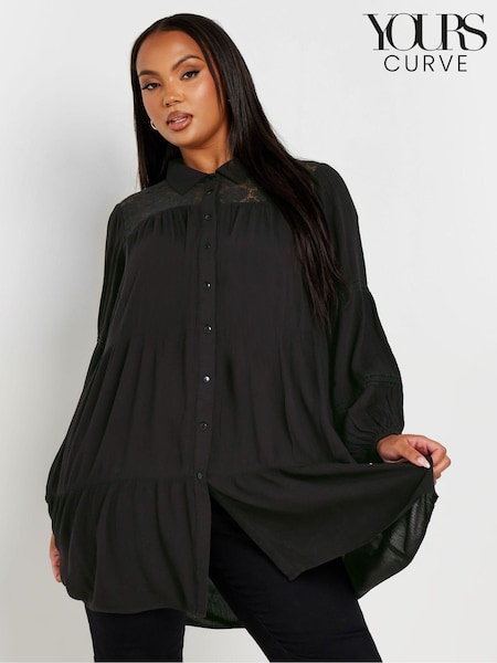 Yours Curve Black Boho Long Sleeve Tiered Shirt (AB4100) | €44