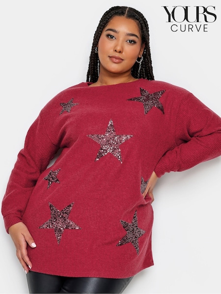 Yours Curve Red Soft Touch Sequin Star Top (AB4102) | €22