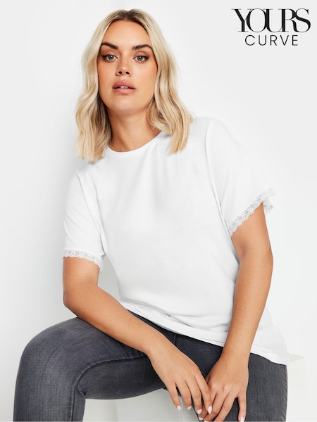 Yours Curve White Lace Trim 100% Cotton T-Shirt (AB4106) | €27