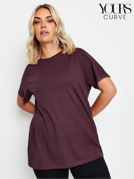 Yours Curve Red Lace Trim 100% Cotton T-Shirt (AB4108) | €27
