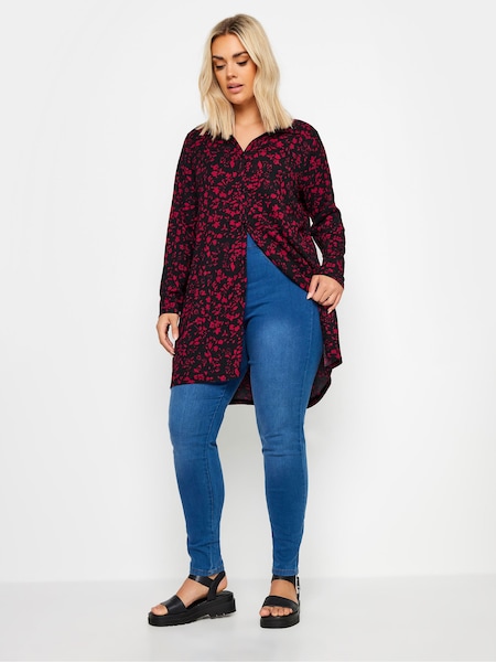 Yours Curve Black Floral Print Textured Shirt (AB4116) | €38