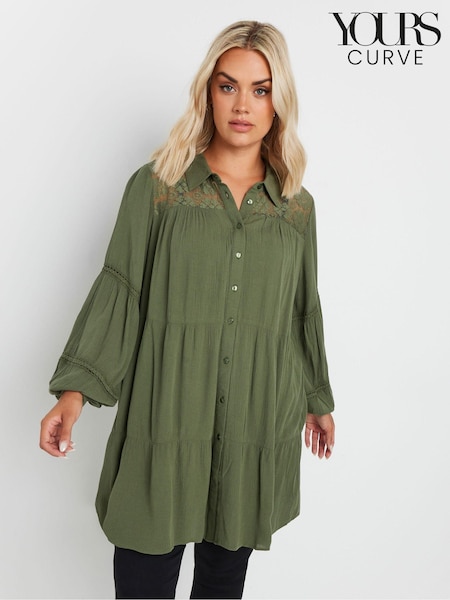 Yours Curve Green Boho Long Sleeve Tiered Shirt (AB4121) | €44