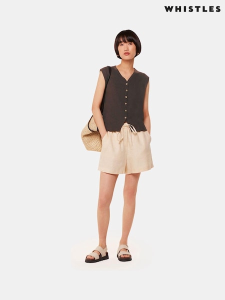 Whistles Brown Linen Button Front Waistcoat (AB4173) | €45
