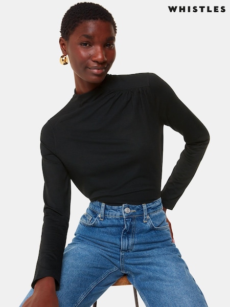 Whistles Black Ruched Front Detail Jersey Top (AB4181) | 170 QAR