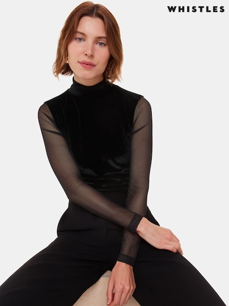 Whistles Black Mesh Sleeve Top (AB4182) | 185 QAR