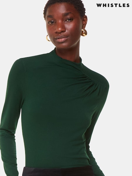 Whistles Green Ruched Front Detail Jersey Top (AB4192) | 170 QAR