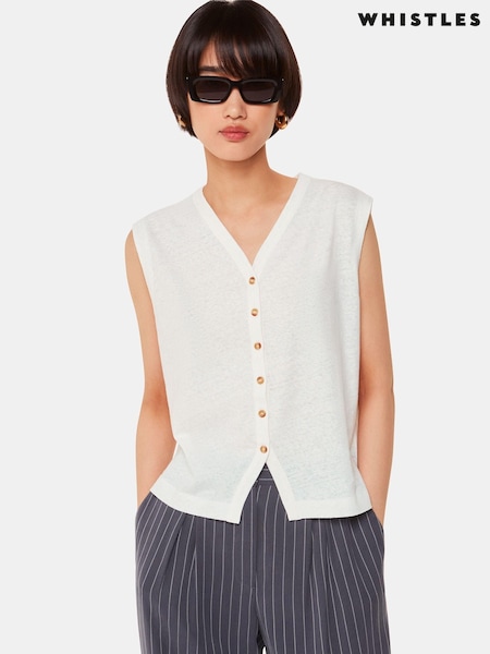 Whistles White Linen Button Front Waistcoat (AB4199) | 146 QAR
