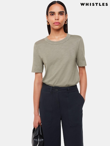 Whistles Green Whistles Green Rosa Double Trim 100% Cotton T-Shirt (AB4210) | ₪176