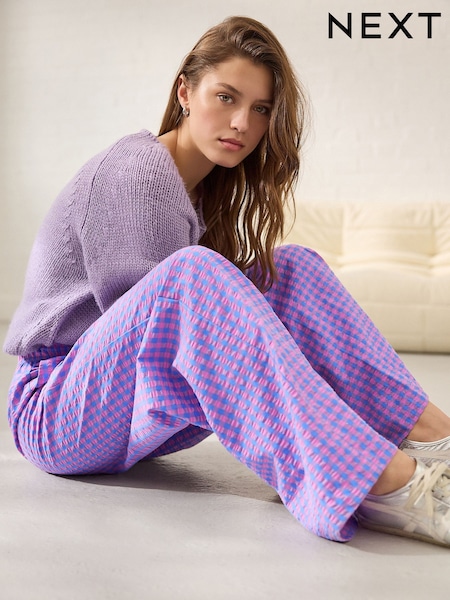Sininen/Vaaleanpunainen - Pull On Gingham Housut (AB4238) | €35