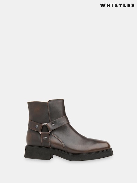 Whistles Brown Matteo Burnished Biker Boots (AB4251) | AED1,252