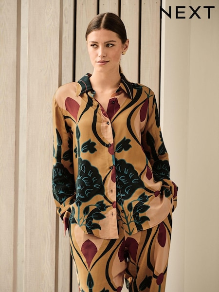 Brown Viscose Blend Long Sleeve Shirt (AB4252) | AED159