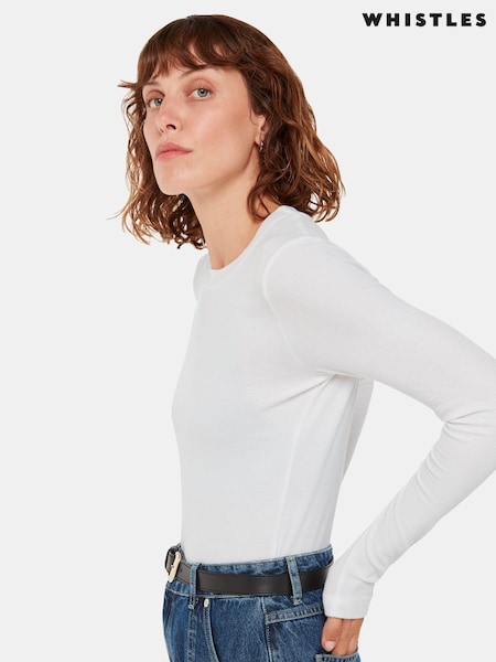 Whistles White Essential Ribbed Crew Neck T-Shirt (AB4276) | €84