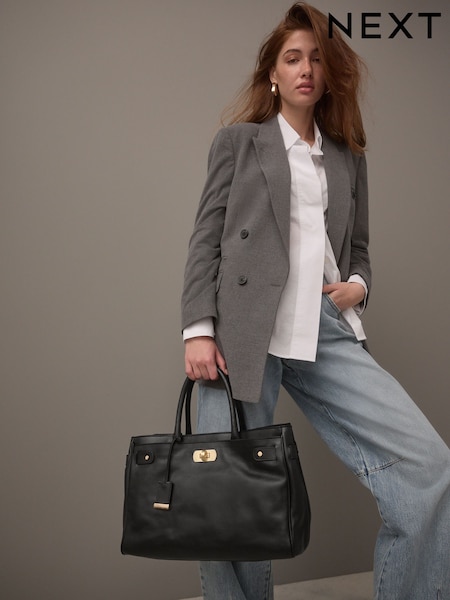 Black Premium Leather Tote Bag (AB4304) | 471 QAR