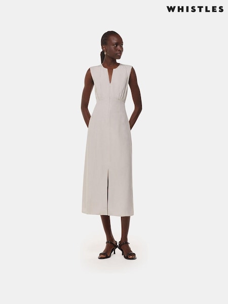 Whistles Nude Abbie Linen Blend Midi Dress (AB4316) | €89