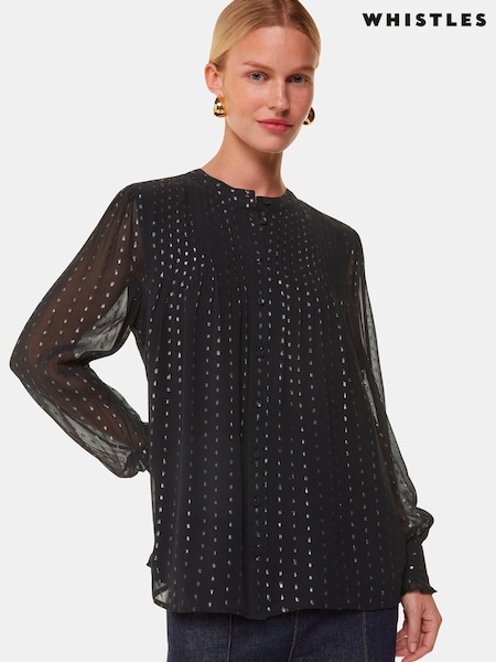 Whistles Black Metallic Stripe Blouses (AB4318) | €79