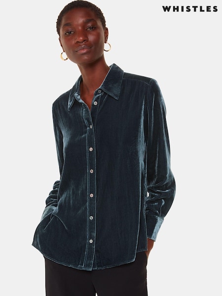 Whistles Green Lara Velvet Shirt (AB4319) | €56