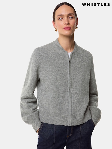 Whistles Grey Zip Front Bomber Knit Jumper (AB4323) | ₪548