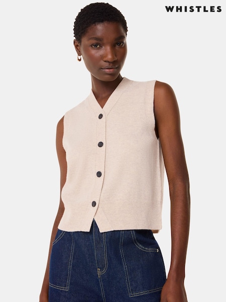 Whistles Cream Wool V-Neck Button Front Tank (AB4330) | AED288
