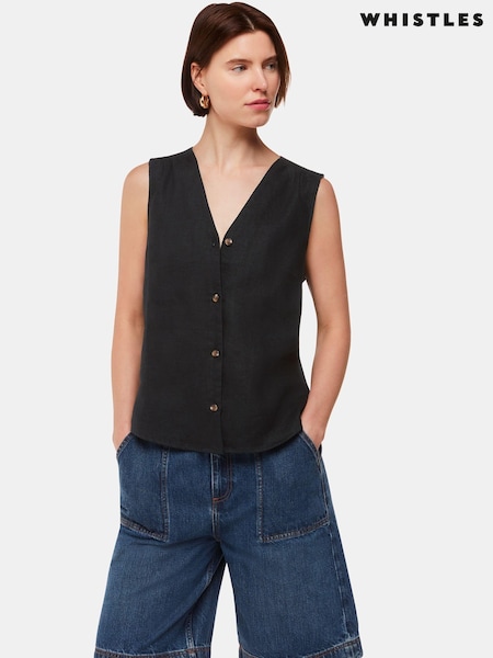 Whistles Black Laura 100% Linen Tank (AB4332) | ₪347