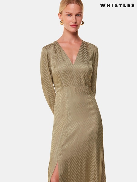 Whistles Green Jacquard Zig Zag Print Dress (AB4339) | 467 QAR