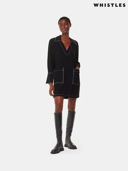 Whistles Topstitch Detail Shirt Black Dress (AB4340) | OMR40