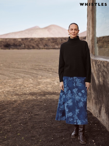 Whistles Wool Split Back Roll Neck Black Jumper (AB4349) | €182