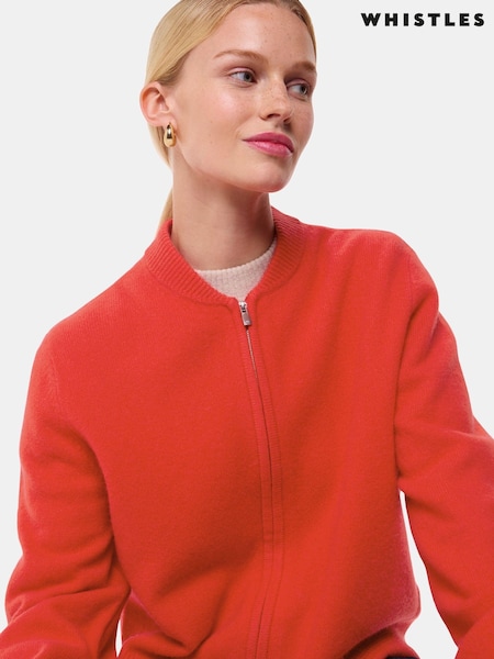 Whistles Red Zip Front Bomber Knit Jumper (AB4353) | 269 QAR